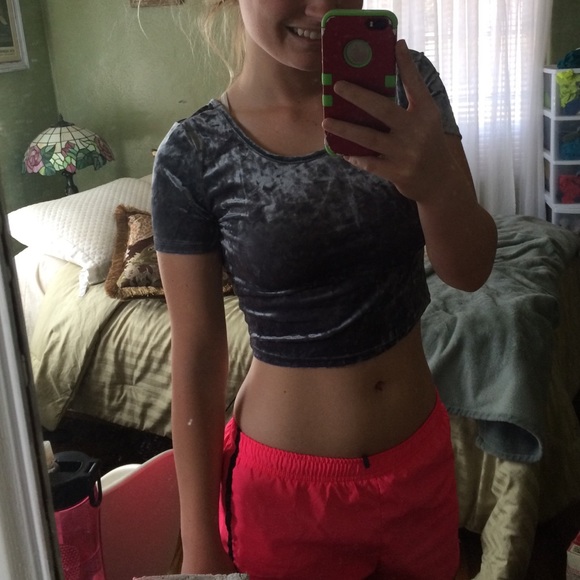 Forever 21 Shiny Grey Velvet Crop Top - Picture 3 of 3