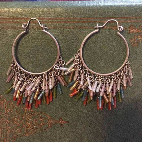 Small hoop earrings with pastel beaded fringe