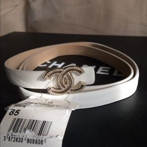 Chanel belt with studs white/gold Sz 34