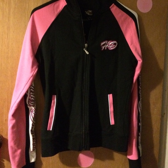 Harley Davidson Outerwear - Harley Davidson Pink and Black Moto Zipper Jacket
