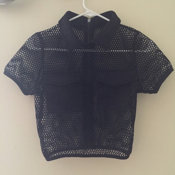 Tops - CROPPED MESH LAPEL TOP Tops - CROPPED MESH LAPEL TOP