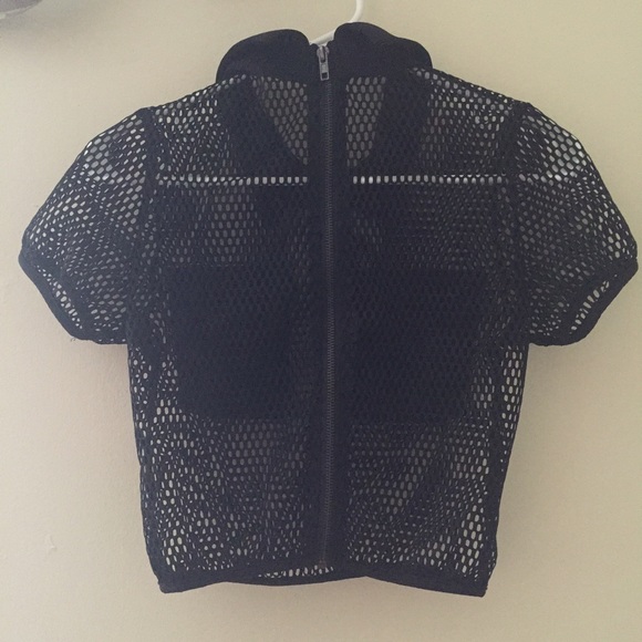 Tops - CROPPED MESH LAPEL TOP Tops - CROPPED MESH LAPEL TOP