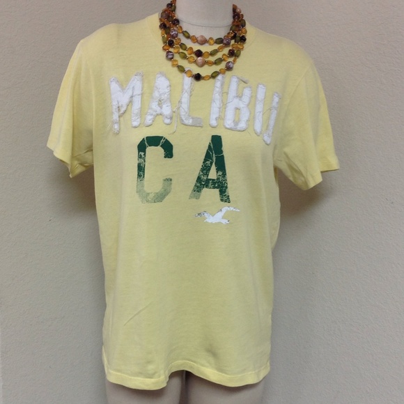 Yellow distressed twill tee by Hollister