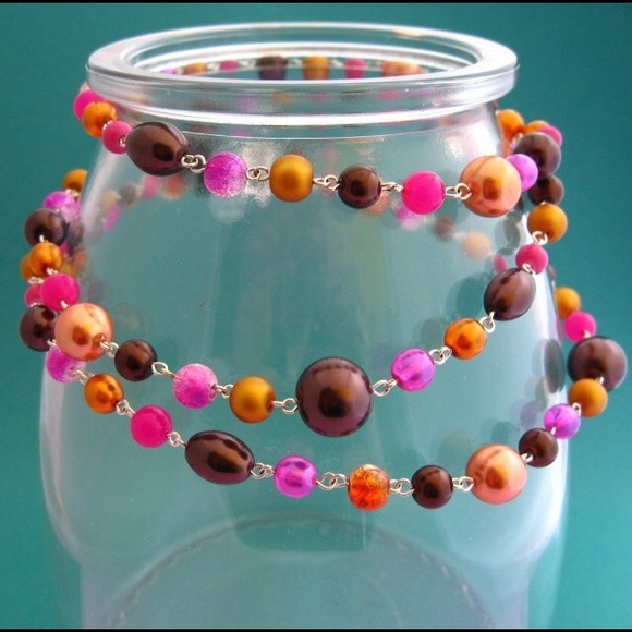 Custom Handmade Multi Color Pearl Necklace - Picture 1 of 3