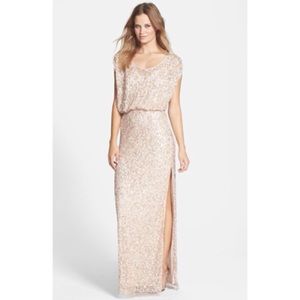 JS Collections Blouson Bodice Sequin Mesh Gown