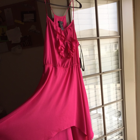 Hot pink ruffled high low dress