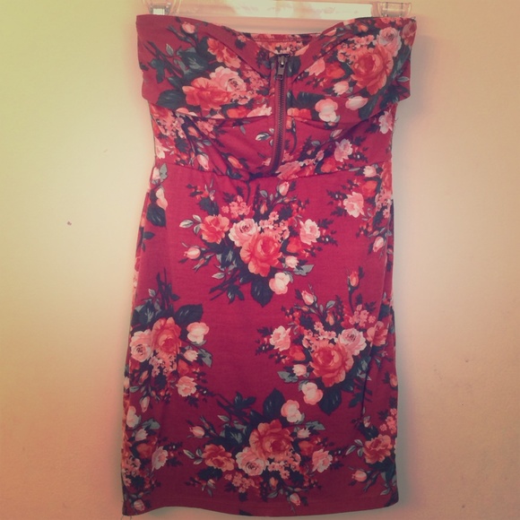 Strapless floral party dress