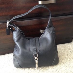 Black Leather Coach Handbag 11"wide 9" tall 3"deep