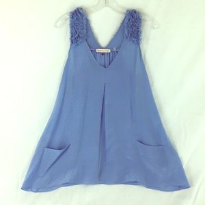 Rebecca Taylor Silk Ruffle Shoulder Tunic Top