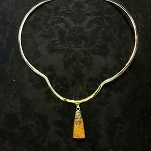 SILVER necklace with brown marble pendant
