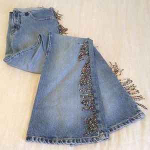 Fringed Boot Cut Denim Pants, Custom.
