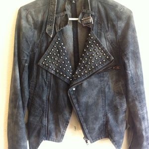 Distressed Studded Soft Moto Jacket