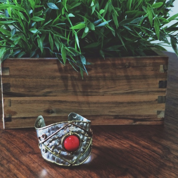NastyGal cuff bracelet silver w red/gold details