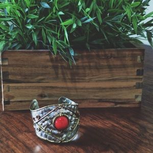 NastyGal cuff bracelet silver w red/gold details