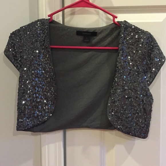 Express sequined charcoal crop jacket - Picture 1 of 3