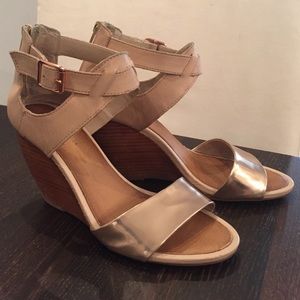 Seychelles nude and rose gold wedge heeled sandals