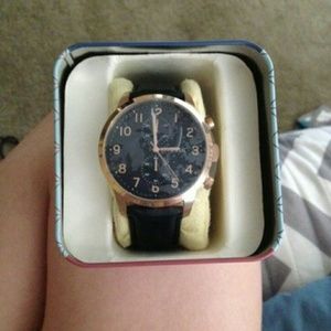 Blue leather men's fossil watch