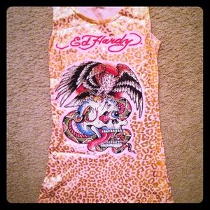 Pink Leopard Ed Hardy Tank Bling