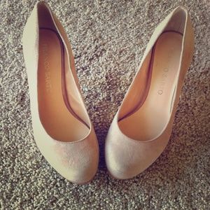 Nordstrom beige pinkish suede pumps leather upper