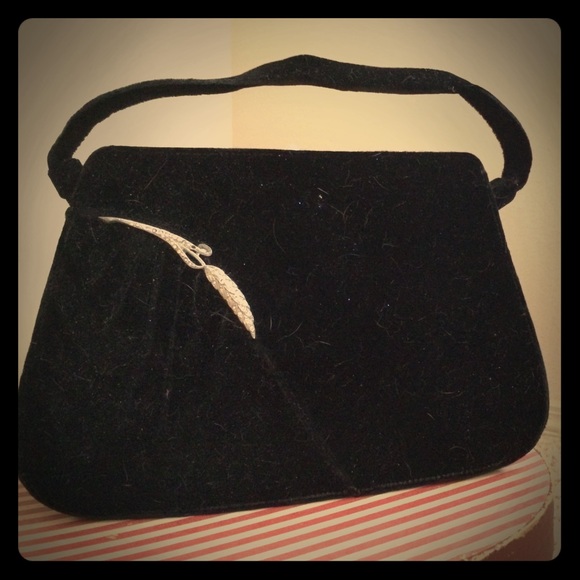 Vintage Black Velvet Purse Bag