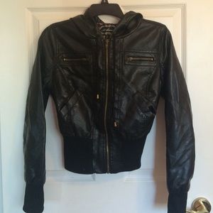 Never used leather jacket with hood!