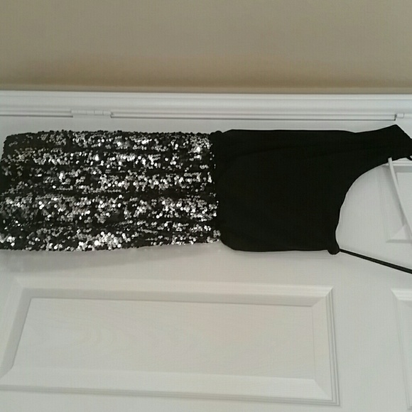 One sleeve black cocktail dress