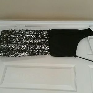 One sleeve black cocktail dress