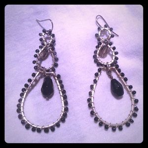 Black and silver dangly earrings