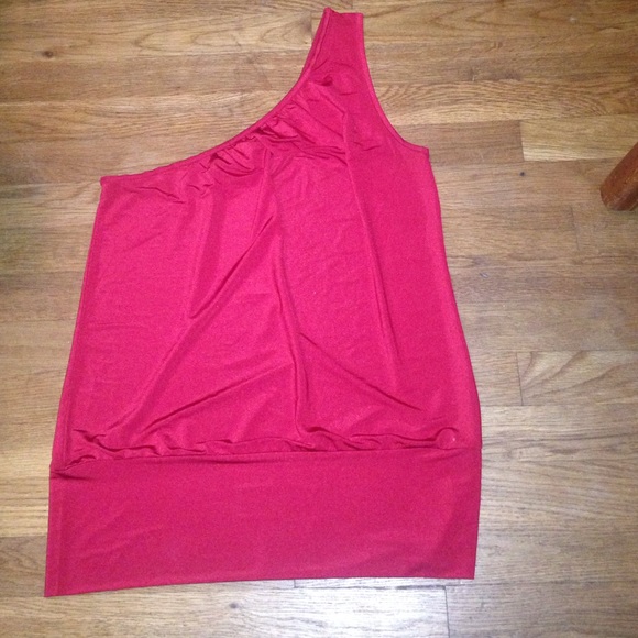Red one shoulder silk shirt