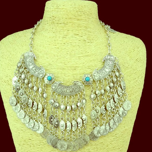 ️BOHO Gypsy turkish ethnic coin necklace Silver Nw