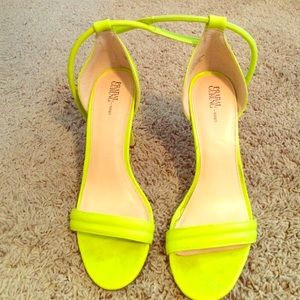 Neon green heels with ankle strap