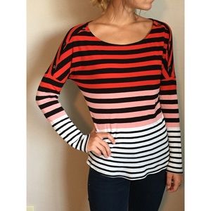 Red black and white striped shirt