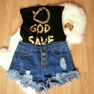 Destroyed denim shorts