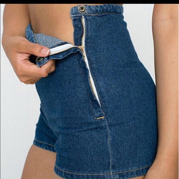 blue zipped high waisted shorts