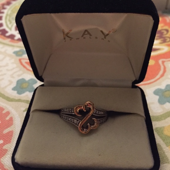 Kay Jewelers rose gold & silver open heart ring