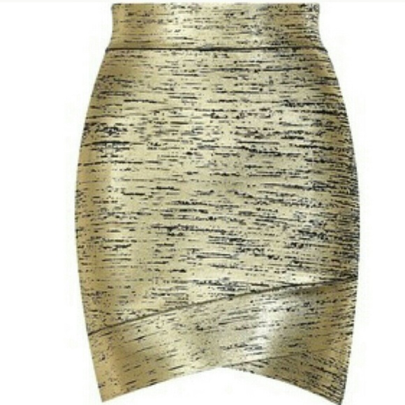 BCBGMAXAZRIA Gold Foiled Power Skirt Silvie