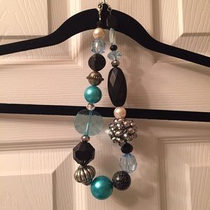 Teal, black crystal necklace