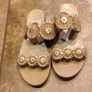 Jack Rogers gold and wicker sandals sz 6