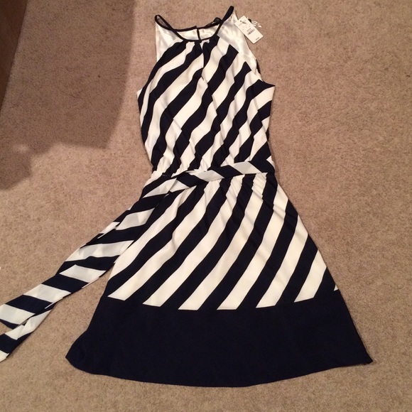 White and navy striped dress