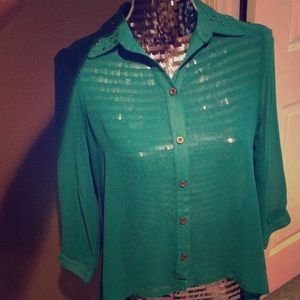 Sheer Teal Button Down