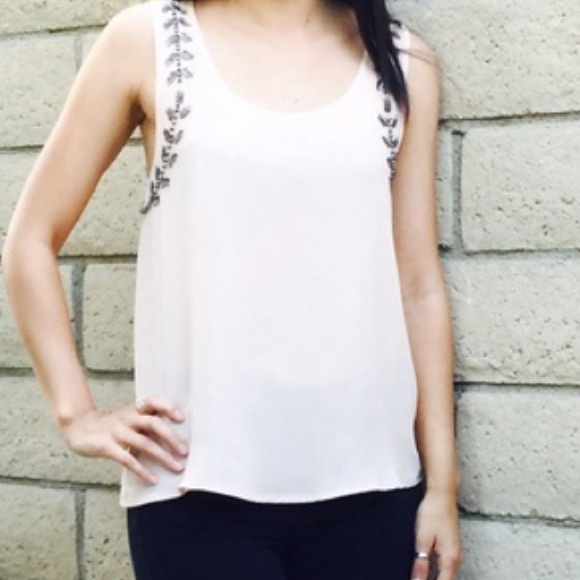 Pale pink embellished tank