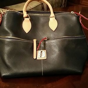 Deep Navy leather purse with strap Med