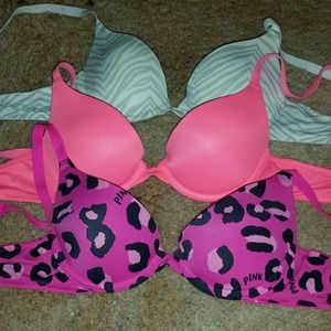 ON HOLD: THREE VICTORIA SECRET PINK PUSH UP BRAS