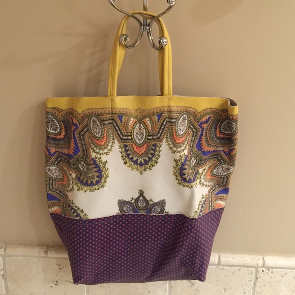 Printed leather tote bag from Anthropologie.