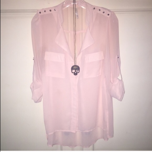 Sheer pink button up.