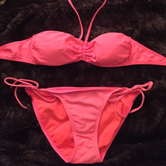 Peach/Pink Strapless Halter Bikini Set