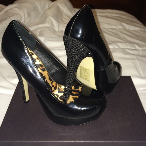 Black platform rhinestone studded heels