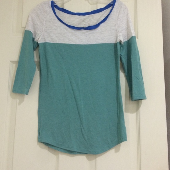 American eagle teal & grey color block 3/4 sleeve