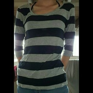 A&F navy & grey striped half sleeve top