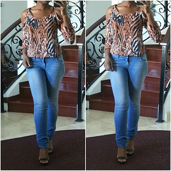 SOLD | Animal Print Cold Shoulder Blouse - Picture 2 of 4